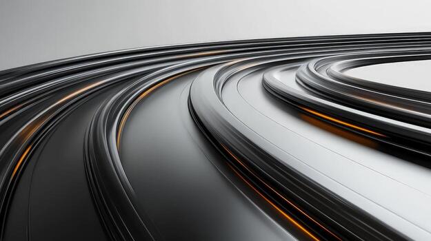 Reflective metallic curves with golden light create a striking, modern abstract pattern on plain backdrop photo