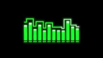 Glowing Colorful animated bar graph showing data going up and down in Black Background. Suitable for meetings, presentations and statistics business video