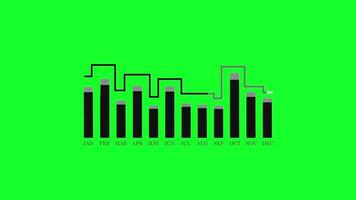 Animated black bar graph showing data going up and down in green screen Background. Suitable for meetings, presentations and business video