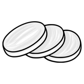 illustration of three stylized Mozzarella cheese slices, overlapping with a hand-drawn, slightly textured appearance, featuring bold black outlines and light gray fill for a minimalist vector