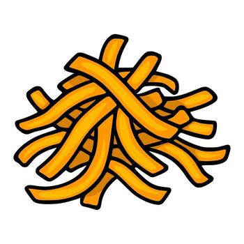 A vibrant illustration of a pile of stylized, orange, curved strips, reminiscent of Cheddar cheese, with bold black outlines, creating a playful and energetic visual. vector