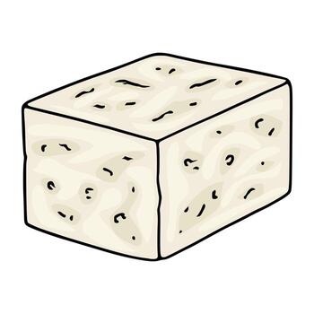 A illustration of a cubic piece of Feta cheese with a unique, hand-drawn style, featuring a creamy off-white color and subtle dark speckles for a realistic texture. vector
