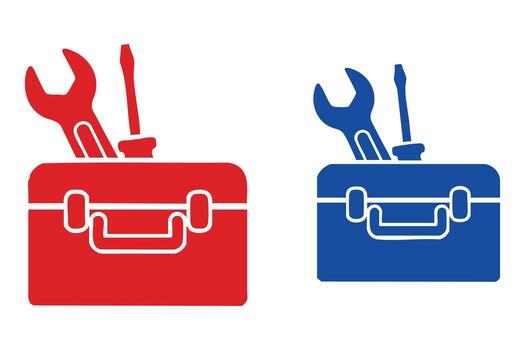 Red and blue toolboxes with wrenches and screwdrivers icons tools vector