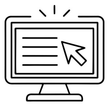 Computer monitor with cursor and text silhouette isolated on white background vector