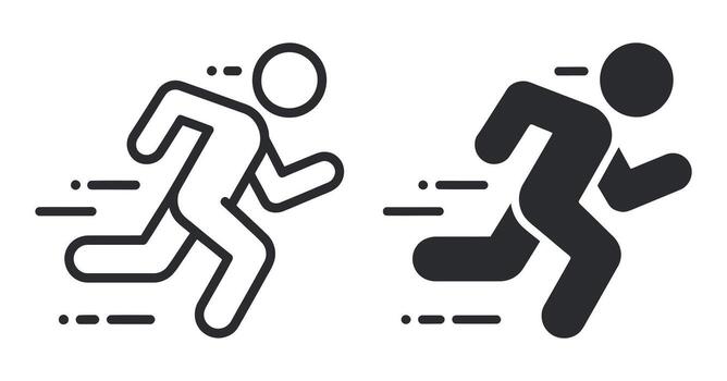 Dynamic Running Man Icon Set, Illustrating Speed and Motion with Streamlined Figure and Action Lines Design vector