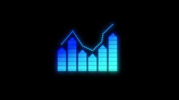lysande animerad blå bar Graf som visar data gående upp och ner i svart bakgrund. lämplig för möten, presentationer och företag video