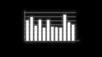 lysande animerad vit bar Graf som visar data gående upp och ner i svart bakgrund. lämplig för möten, presentationer och företag video