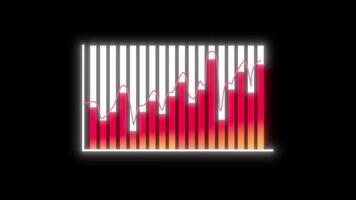 raggiante animato rosso bar grafico mostrando dati andando su e giù nel nero sfondo. adatto per incontri, presentazioni e attività commerciale video
