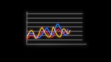 lysande färgrik animerad bar Graf som visar data gående upp och ner i svart bakgrund. lämplig för möten, presentationer och företag video