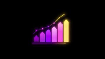 Glowing animated bar graph showing data going up and down in Black Background. Suitable for meetings, presentations and business video