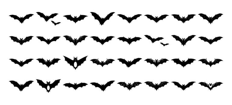 Collection of flying halloween bats in various shapes and sizes isolated on white background vector