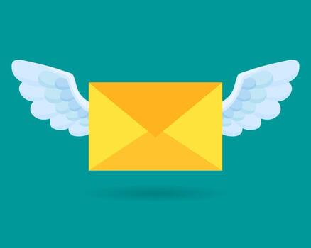 Flying email icon. Envelope. Mail and messaging icon with wings vector