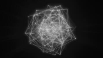 brilhando branco digital esfera com brilhante rede conexões e estrutura de arame geométrico padrões em uma Sombrio fundo video