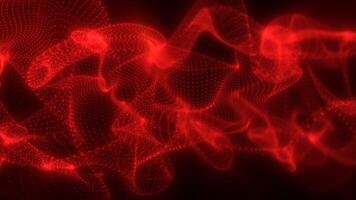 brilhante vermelho partículas crio a enérgico digital fluxo, formando uma vívido malha do dinâmico movimento e brilhando onda estruturas video