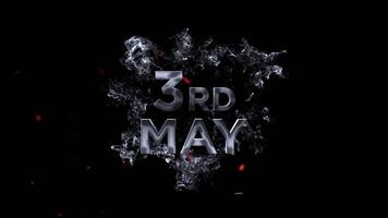 3:e Maj, tredje av Maj text med rök effekt och lysande partiklar på en svart bakgrund video
