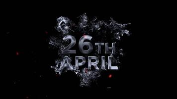 26: e april text i rök effekt med brand partikel på svart bakgrund video