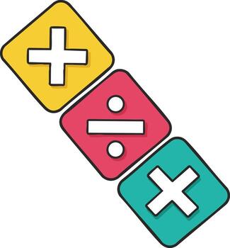 Mathematical symbols plus division and multiplication signs colorful illustration with yellow red and teal blocks in diagonal layout vector