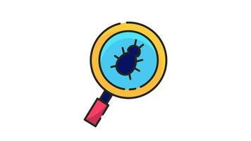 Loop animation icon of Magnifying glass over a bug in a grid. Alpha channel video