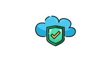 Loop animation icon Design of a secure cloud shield in a circle. Alpha channel video