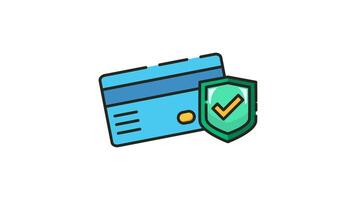 Loop animation icon showing a credit card along with a security shield icon. Alpha channel video