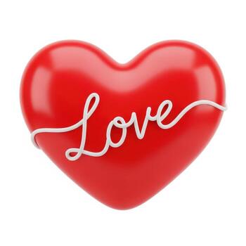 Red Heart with White Love Script 3 D Render image photo