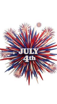 3 D Render of Red White and Blue Spiky Abstract Shapes with July 4th Text abstract background photo