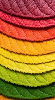 Macro view of layered leaves showing a vibrant color gradient from purple to green photo