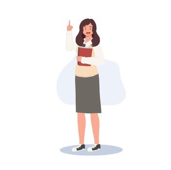 Korean student character. Full length of Female student in school uniforms pointing index finger, got some idea. Learning Education concept. vector