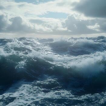 A large ocean with waves and clouds photo