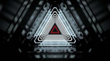 rosso e bianca neon pulsante triangolare informatica tunnel sfondo vj ciclo continuo nel 4k video
