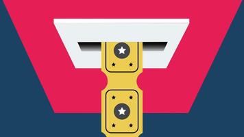 A stylized golden ticket with star patterns being inserted into a sleek slot, representing access, admission, or entry into an exclusive event or experience video