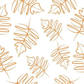 seamless pattern with an icon of a yellow autumn leaf in brown color in line art style, for logos, printing or various designs vector