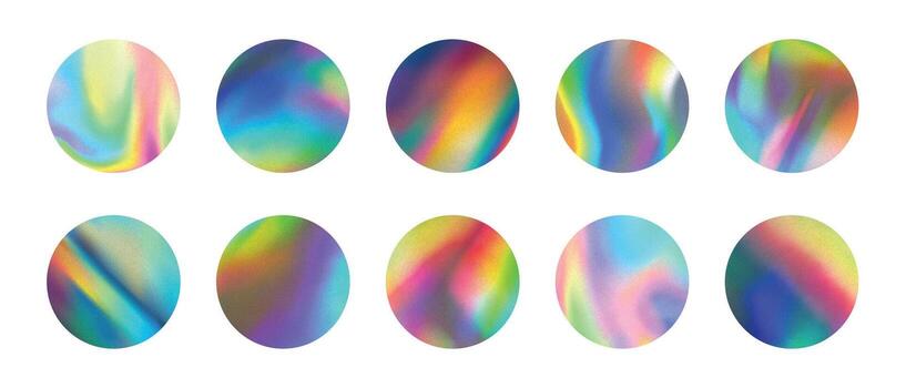 conjunto de vistoso holográfico circulo pegatinas iridiscente degradado redondo etiquetas vector