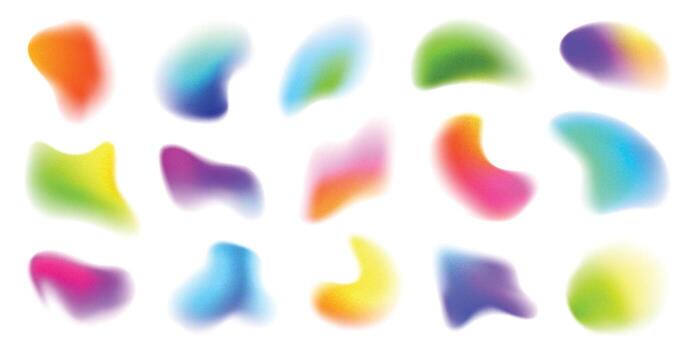 Vibrant Gradient Blob Shapes with Grain Texture. Abstract Colorful Design Elements Set on White Background. vector