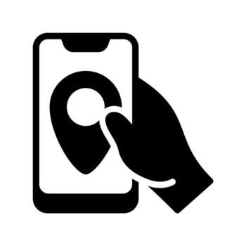 Mobile Map Application. Hand Holding Smartphone with Location Pin vector