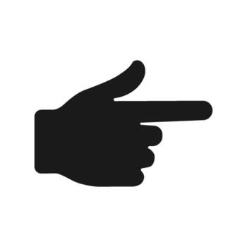 A black silhouette icon of a hand with the index finger extended, pointing in a specific direction. vector