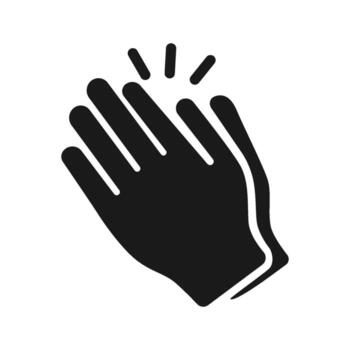 A black silhouette icon of two hands in a clapping motion, symbolizing applause, congratulations, or approval. vector