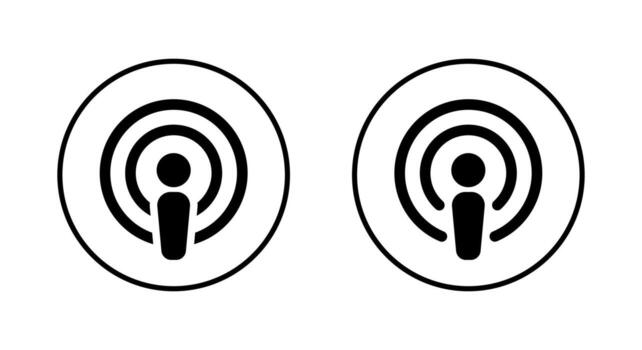 Modern podcast and audio broadcast icon in circular outline. Streaming and broadcasting symbol vector