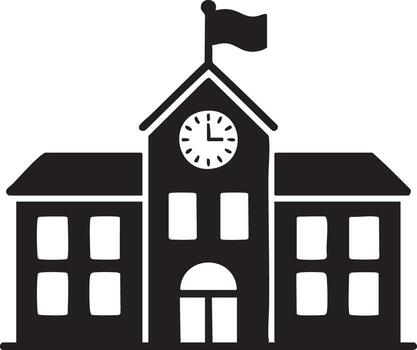 Modern school building education icon featuring a classic architectural design with a stylized roof and windows representing learning and knowledge vector
