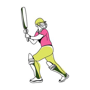 Dynamic Cricket Player in Action, Colorful Line Art Style vector