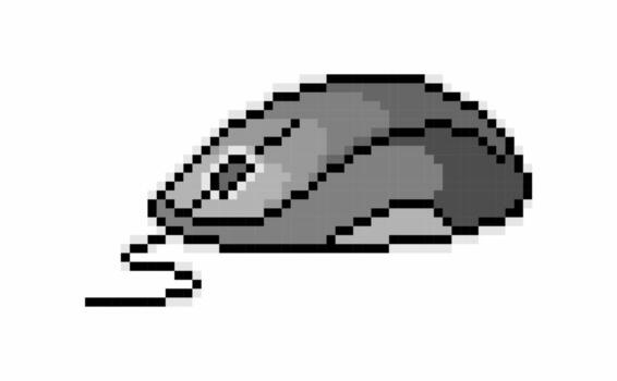 Pixel art of mouse, computer device. Pixelated wired mouse. vector