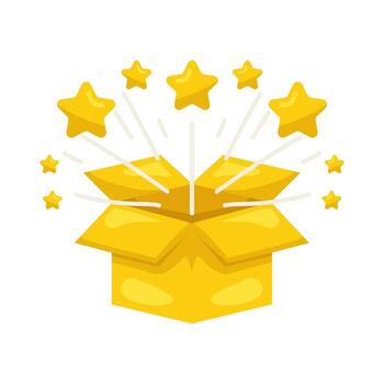 ilustración de abierto caja con explotando estrellas vector