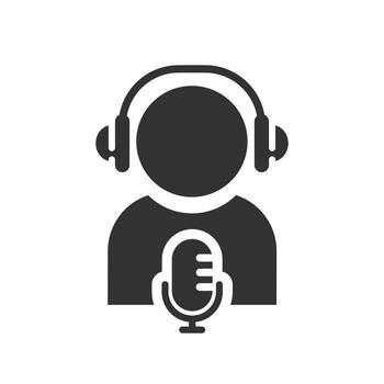 auriculares con micrófono, grabar radio podcast icono, audio conversacion radiodifusión, estudio entrevista, plano ilustración vector