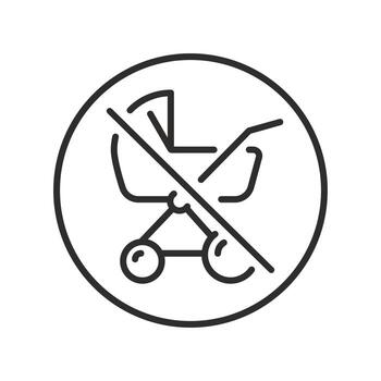 do not stroller icon, stop baby stroller, no children carriage, thin line web symbol on white background - editable stroke illustration eps10 vector