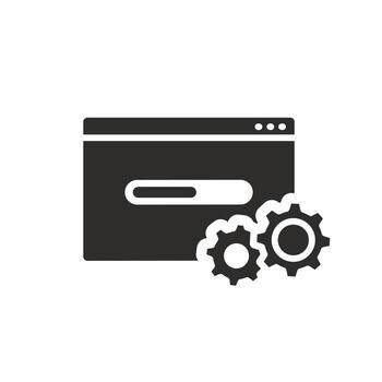 install web application, software icon, configure or update website, seo optimization, maintenance or develop system, flat illustration vector