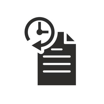 reloj con papel Lista de Verificación, historia documento icono, lista orden pago o hora compra, Nota información, plano ilustración vector