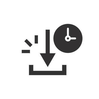 icon of download time, file inbox, upload button with clock, flat illustration vector