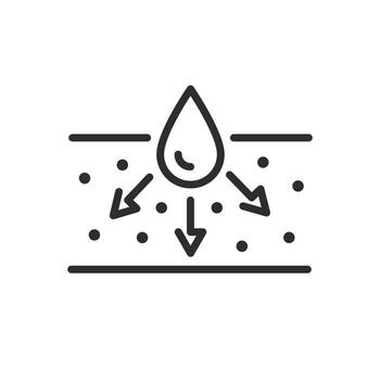 icon of uniform moisture absorbing, layer fabric with drop, water absorption properties, wicking moist, thin line illustration vector