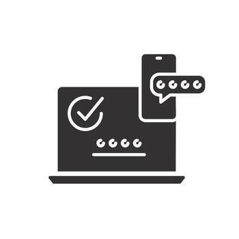 online password verify, 2fa multifactor verification icon, two factor authentication, code login on laptop from mobile, secure message in phone, flat illustration vector