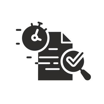 quick audit verification, fast review document with assess, time period exam, flat illustration vector